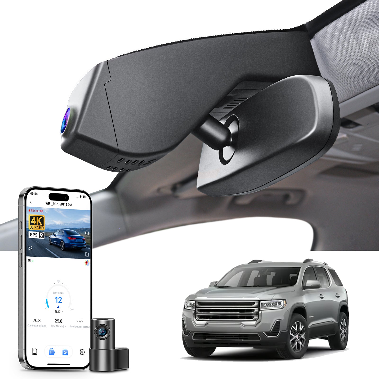 Mangoal Front 4K & Rear 2K HDR Dash Cam, Dual STARVIS 2, for GMC Acadia Gen2 2017-2023 (Model A)