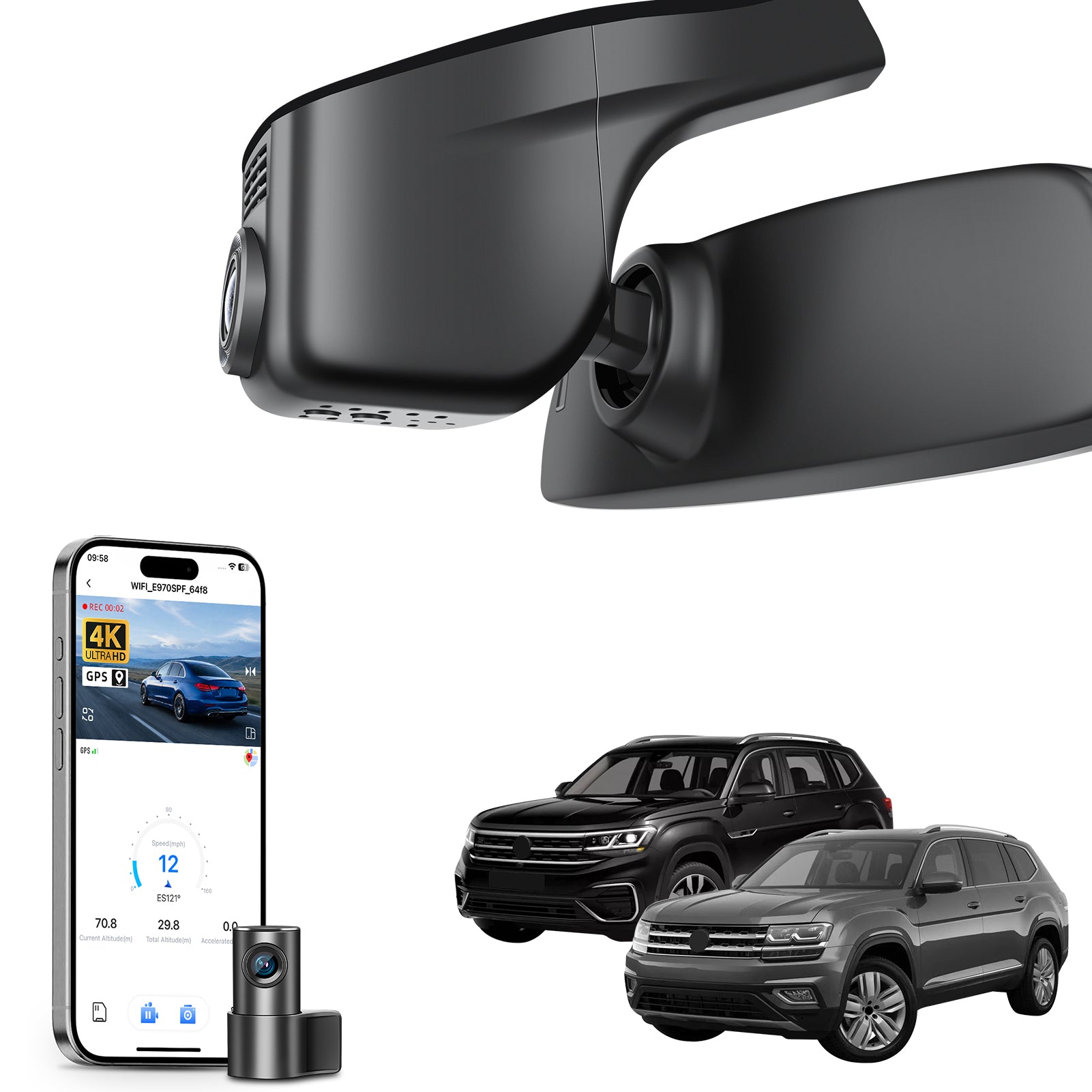 Mangoal Front 4K & Rear 2K HDR Dash Cam, Dual STARVIS 2, for Volkswagen Atlas 2018-2026 & Atlas Cross Sport 2020-2026 (Model A Black)