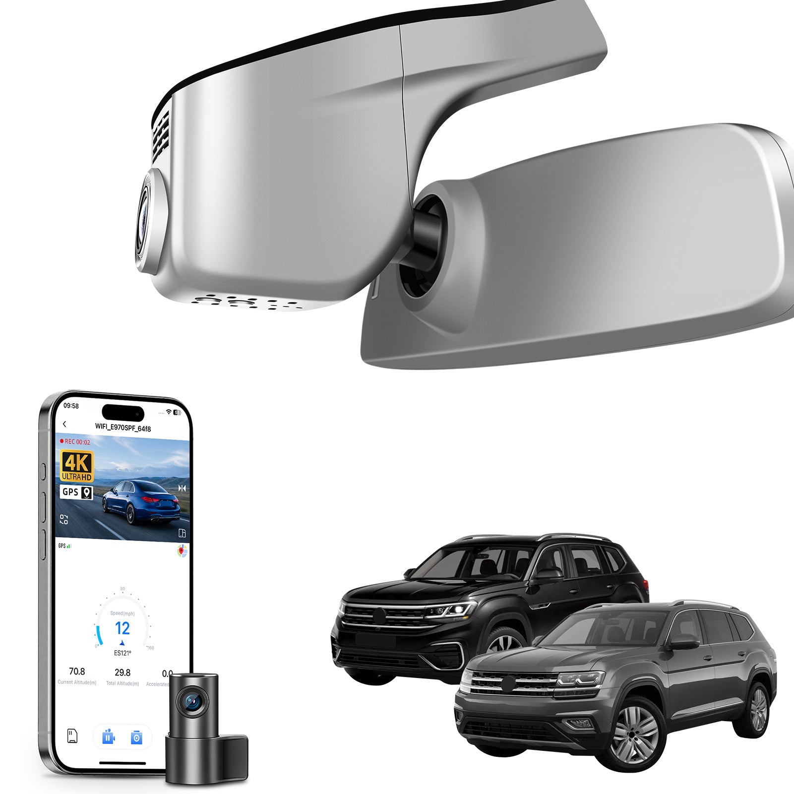 Mangoal Front 4K & Rear 2K HDR Dash Cam, Dual STARVIS 2, for Volkswagen Atlas 2018-2026 & Atlas Cross Sport 2020-2026 (Model A Gray)