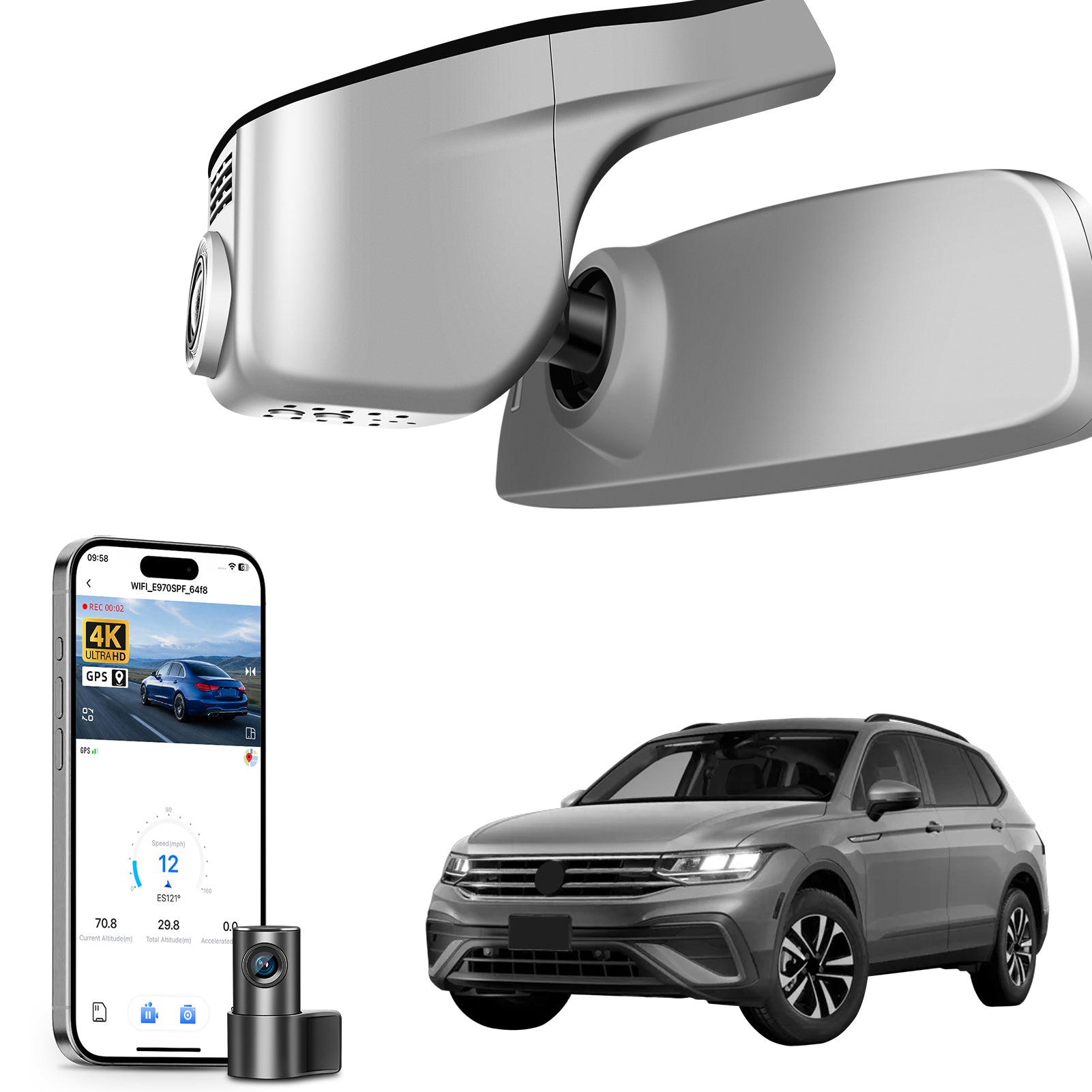 Mangoal Front 4K & Rear 2K HDR Dash Cam, Dual STARVIS 2, for Volkswagen Tiguan 2018-2024 Gen2 AD/BW (Model A Gray)