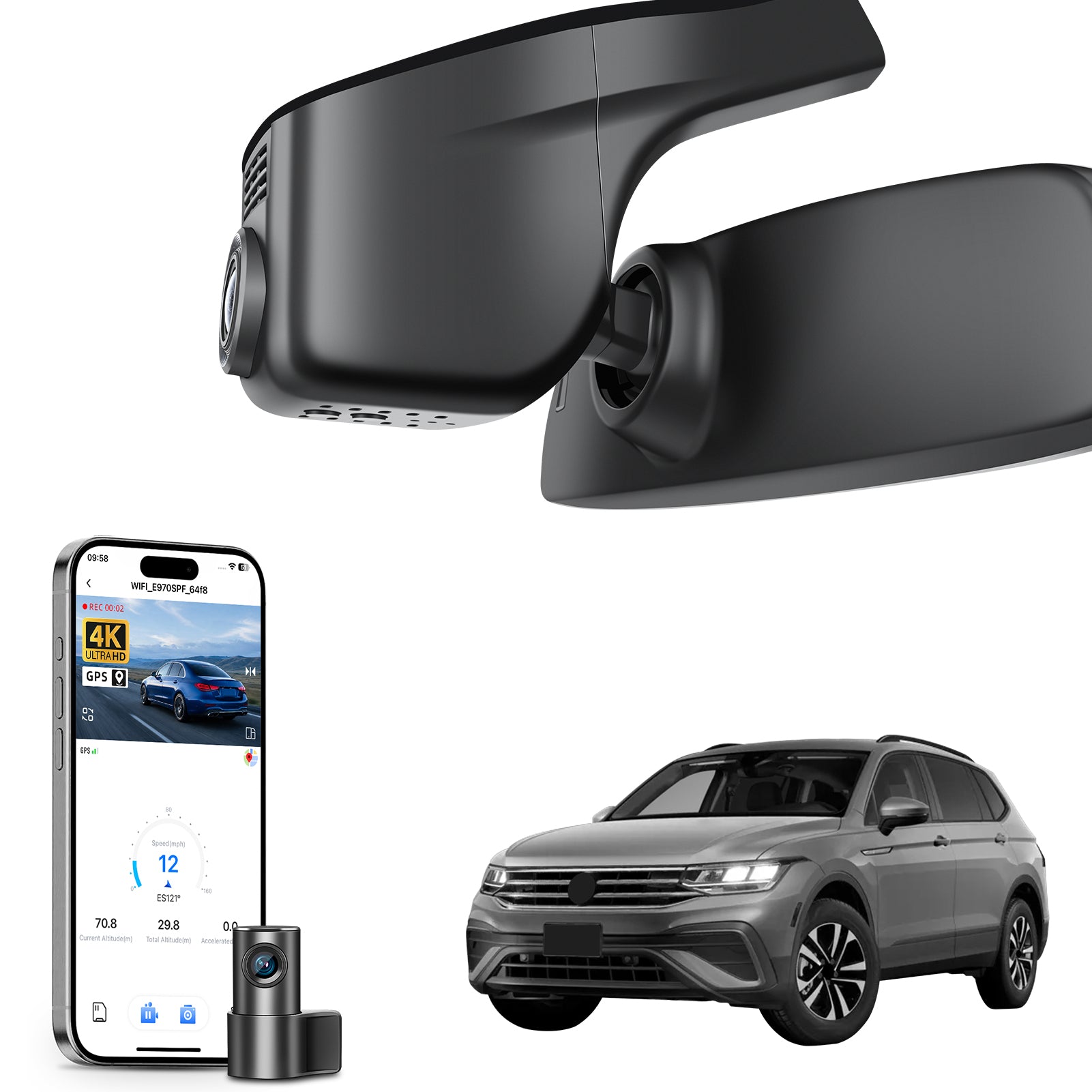 Mangoal Front 4K & Rear 2K HDR Dash Cam, Dual STARVIS 2, for Volkswagen Tiguan 2018-2024 Gen2 AD/BW (Model A Black)