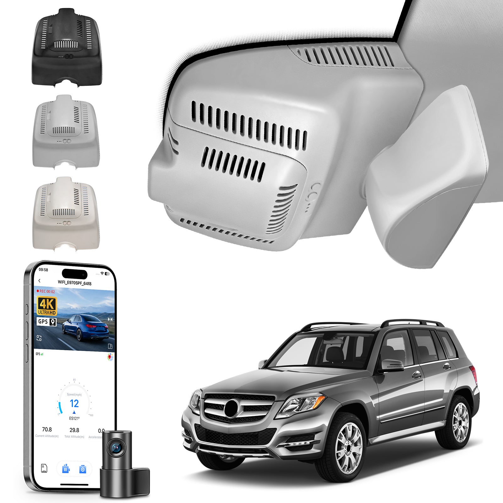 Mangoal Front 4K & Rear 2K HDR Dash Cam, Dual STARVIS 2, for Mercedes-Benz GLK X204 2010-2015(Model B Gray)