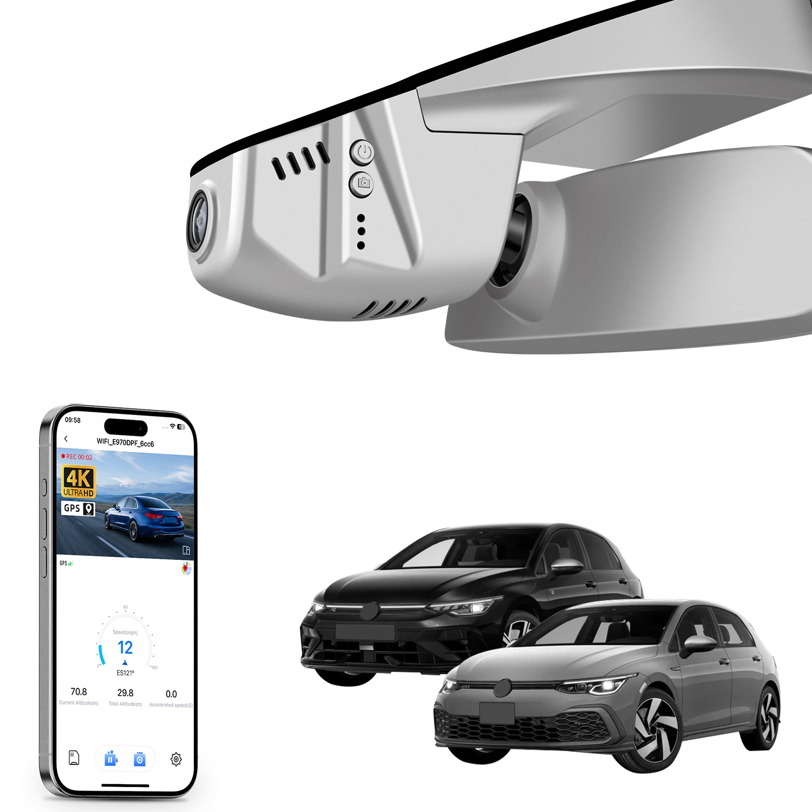 Mangoal Front 4K HDR Dash Cam STARVIS 2 for Volkswagen Golf & Golf GTI & Golf R MK 7/7.5/8 2015-2025 (Model B Gray)