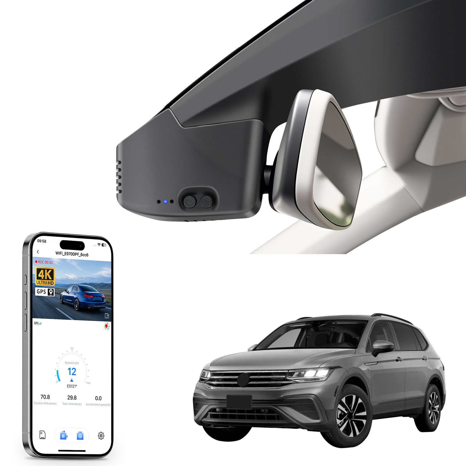 Mangoal Front 4K HDR Dash Cam STARVIS 2 for Volkswagen Tiguan 2018-2024 Gen2 AD/BW (Model B Black)