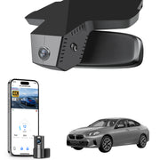 2 channel dash cam with dual STARVIS 2, features smartphone app control, 4K Ultra HD recording, GPS tracking, and BMW 2 Series M2 in the background. 