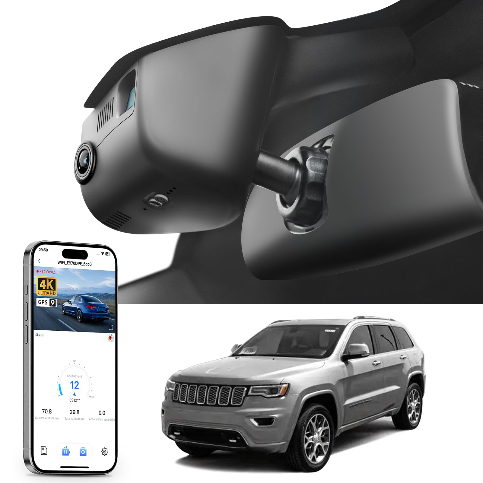 Mangoal Front 4K HDR Dash Cam STARVIS 2 for Jeep Grand Cherokee 2016-2021 & WK 2022 (Model B)
