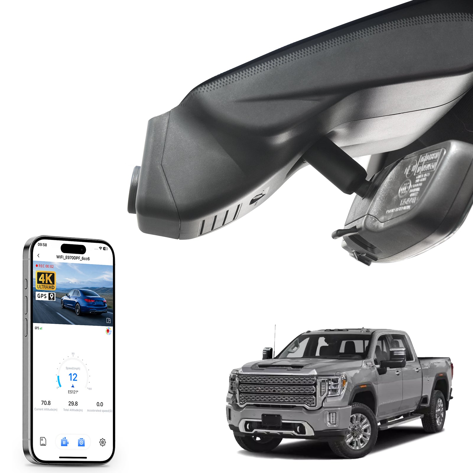 Mangoal Front 4K HDR Dash Cam STARVIS 2 for GMC Sierra 1500 2022-2026, 2500 HD/3500 HD 2024-2026 (Model C)