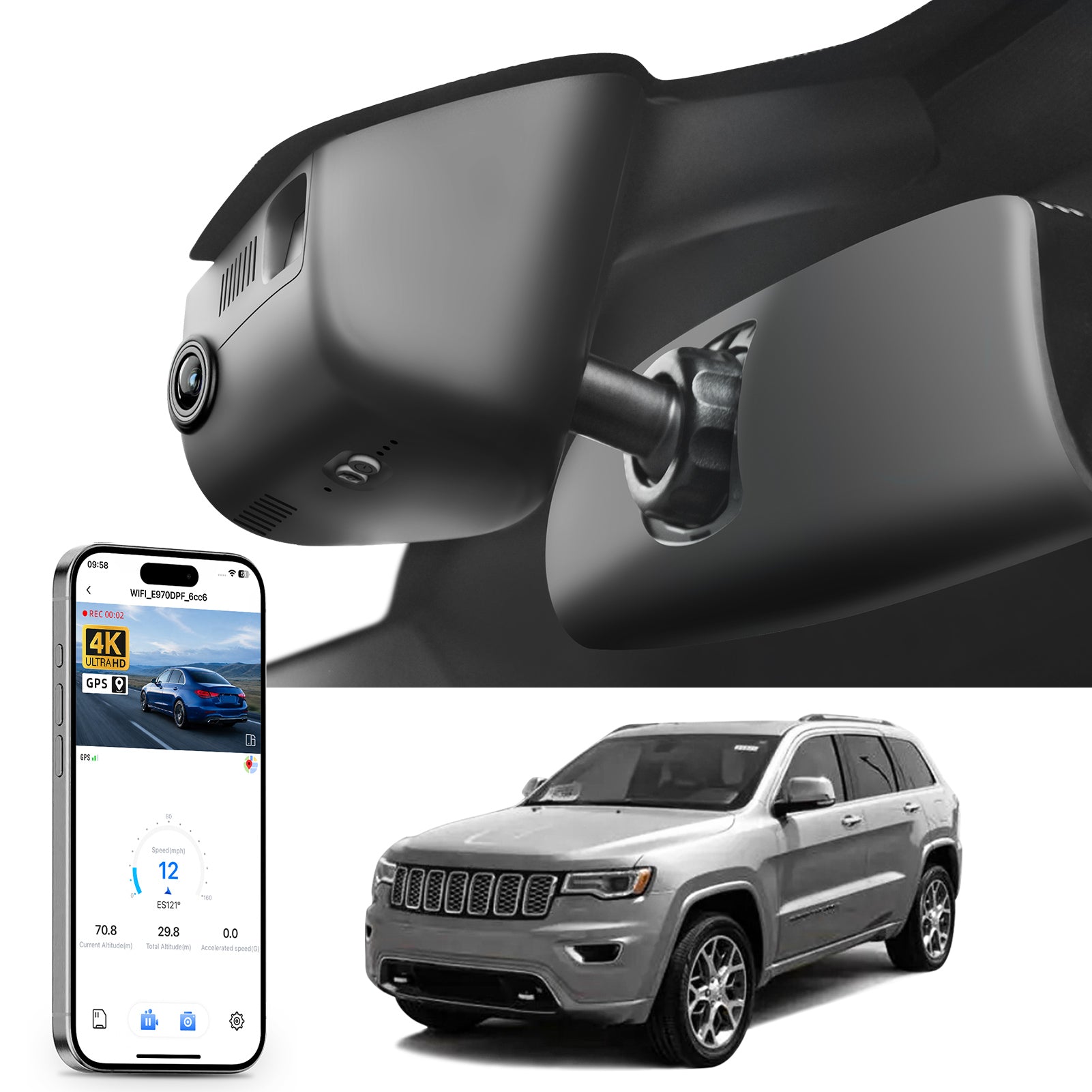 Mangoal Front 4K HDR Dash Cam STARVIS 2 for Jeep Grand Cherokee 2016-2021 & WK 2022 (Model A)