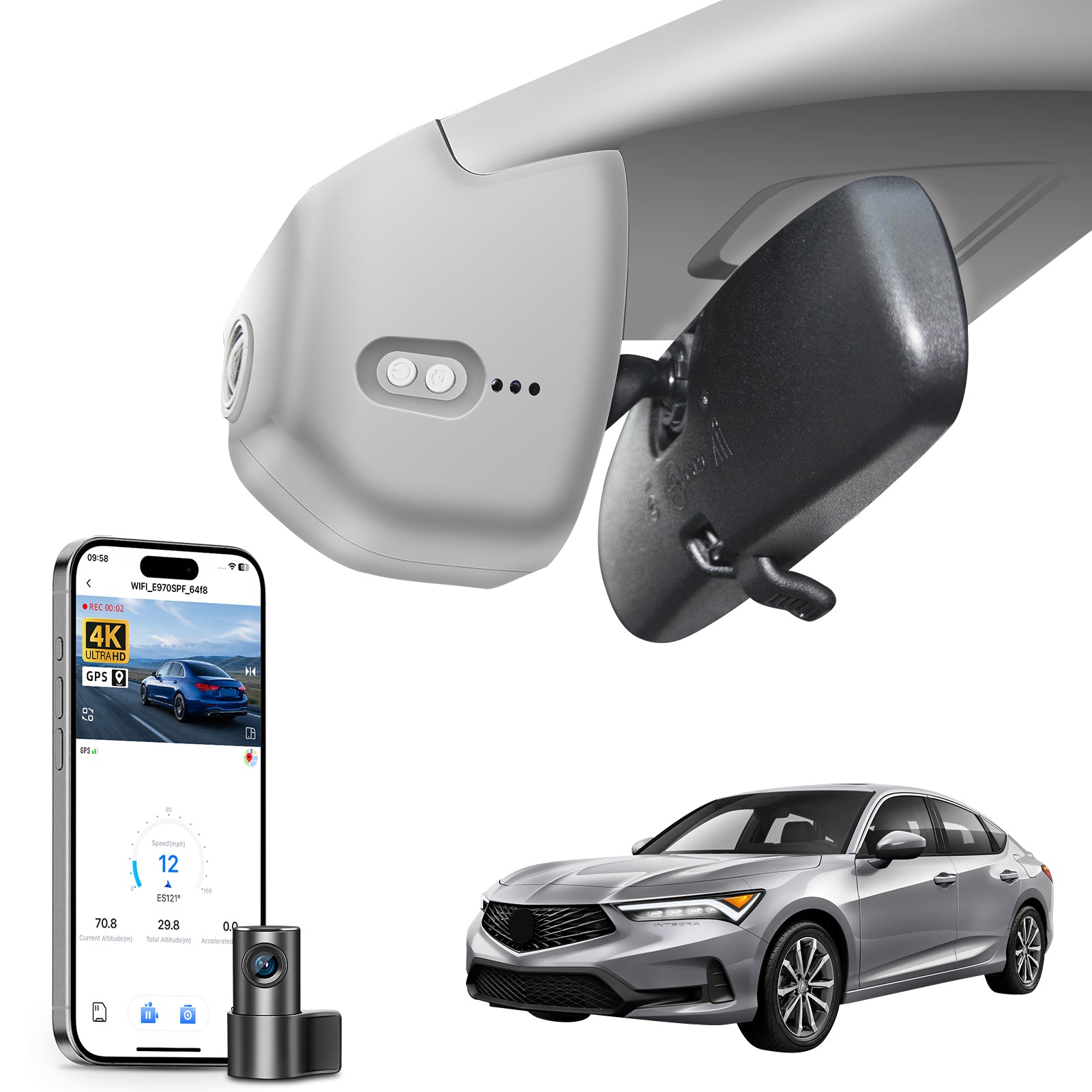 Mangoal Front 4K & Rear 2K HDR Dash Cam, Dual STARVIS 2, for Acura Integra 2023-2025(Gray)