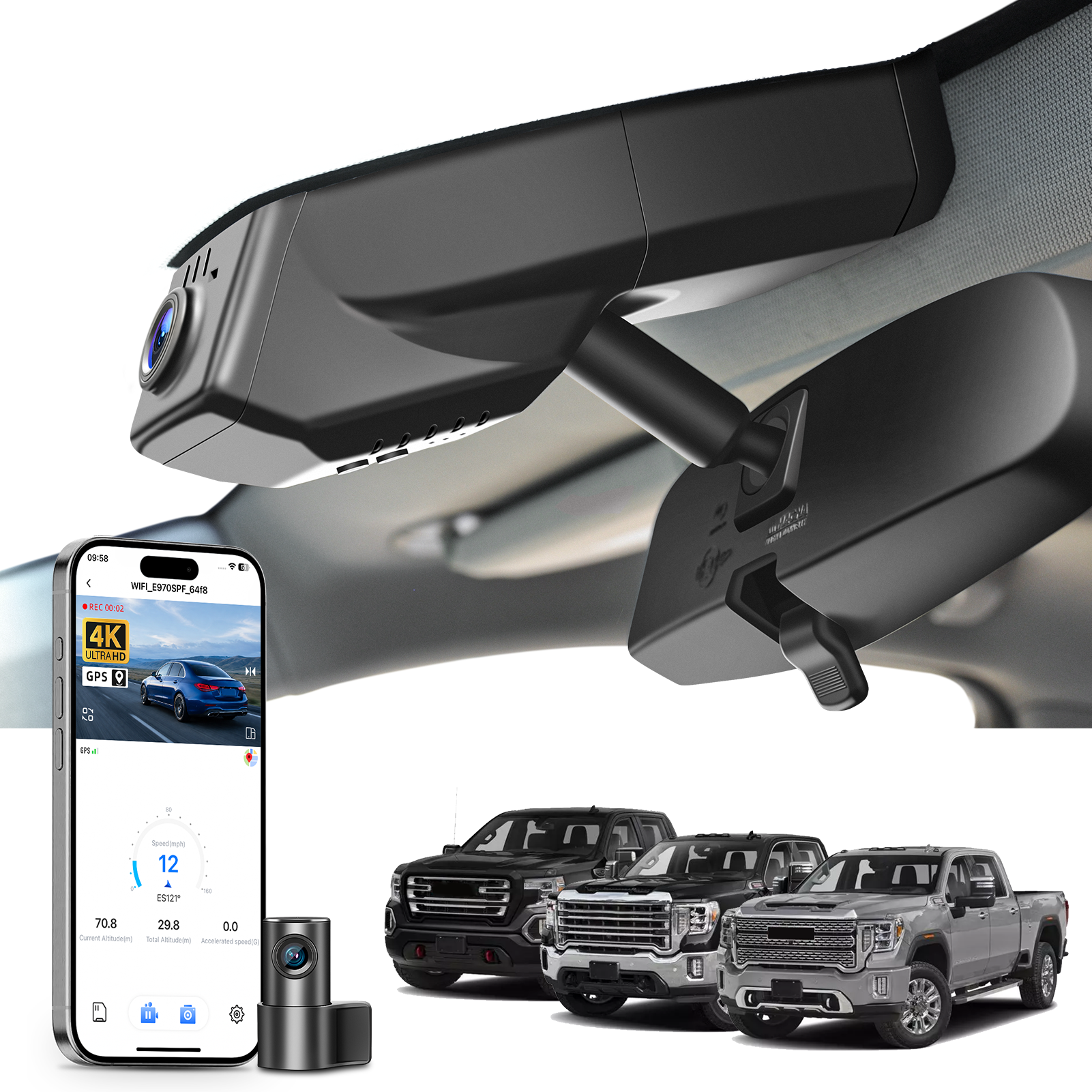 Mangoal Front 4K & Rear 2K HDR Dash Cam, Dual STARVIS 2 for GMC Sierra 1500/1500 LTD/HD  (Model B)