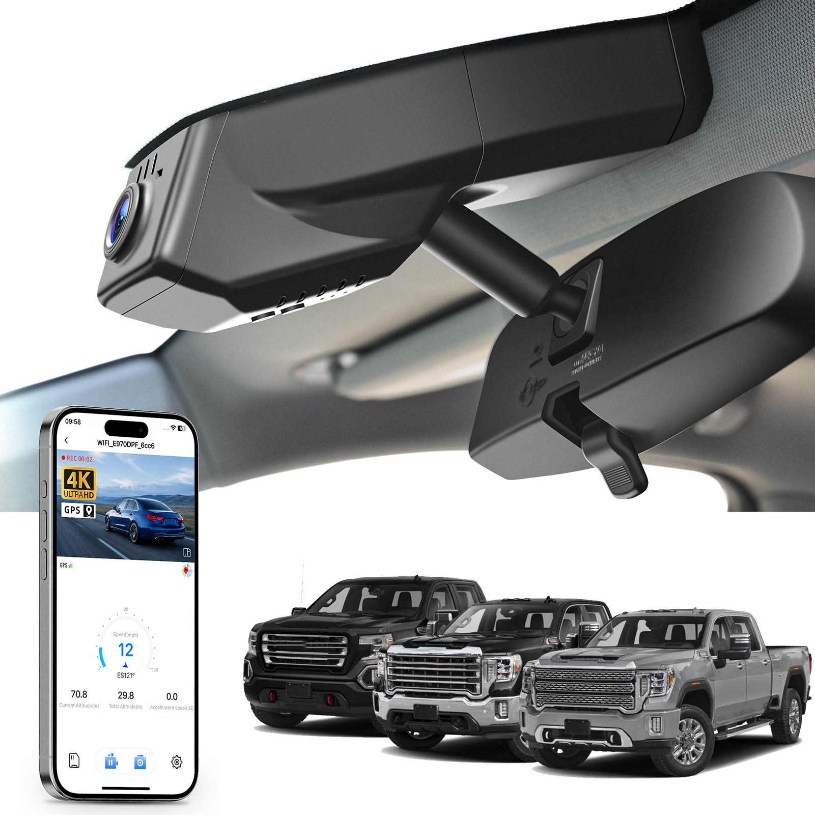 Mangoal Front 4K HDR Dash Cam STARVIS 2 for GMC Sierra 1500 /1500 Limited/2500 HD /3500 HD (Model B)