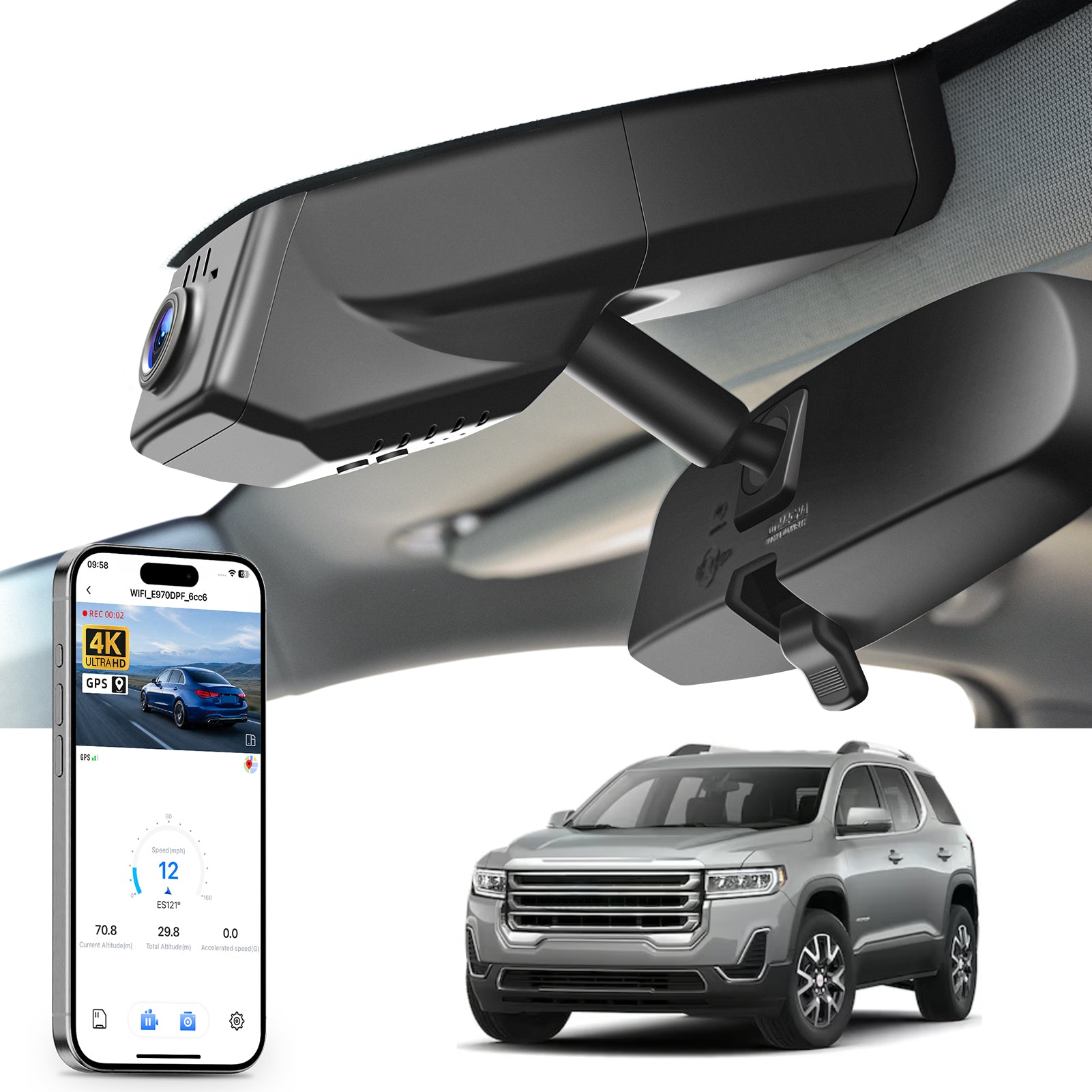 Mangoal Front 4K HDR Dash Cam STARVIS 2 for GMC Acadia Gen2 2017-2023(Model B)