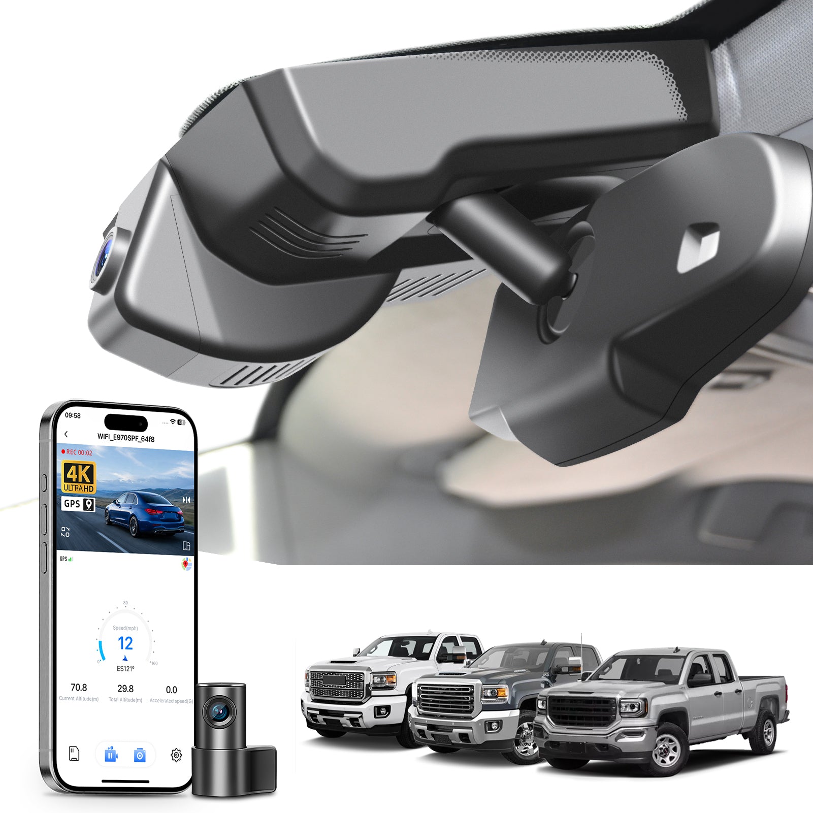 Mangoal Front 4K & Rear 2K HDR Dash Cam, Dual STARVIS 2 for GMC Sierra 1500, 2500 HD/3500 HD(Model D)