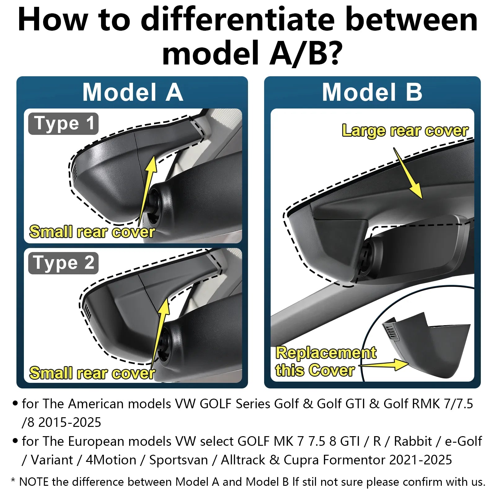 Mangoal Front 4K & Rear 2K HDR Dash Cam, Dual STARVIS 2, for Volkswagen Golf & Golf GTI & Golf R MK 7/7.5/8 2015-2025 (Model B Black)