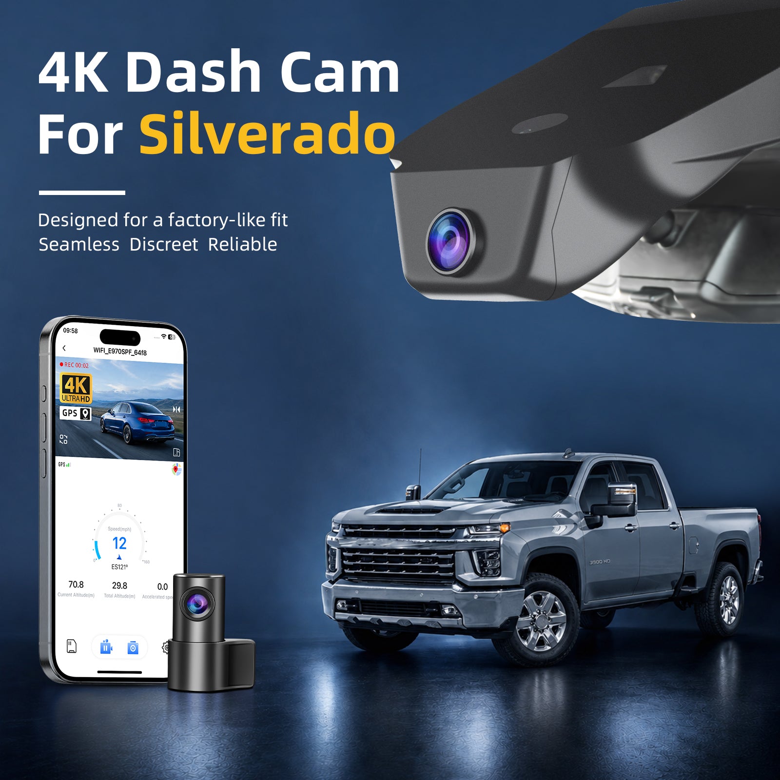 Mangoal Dash Cam for Chevy Silverado 1500 2022-2026, 2500 HD/3500 HD 2024-2026 (Model C)