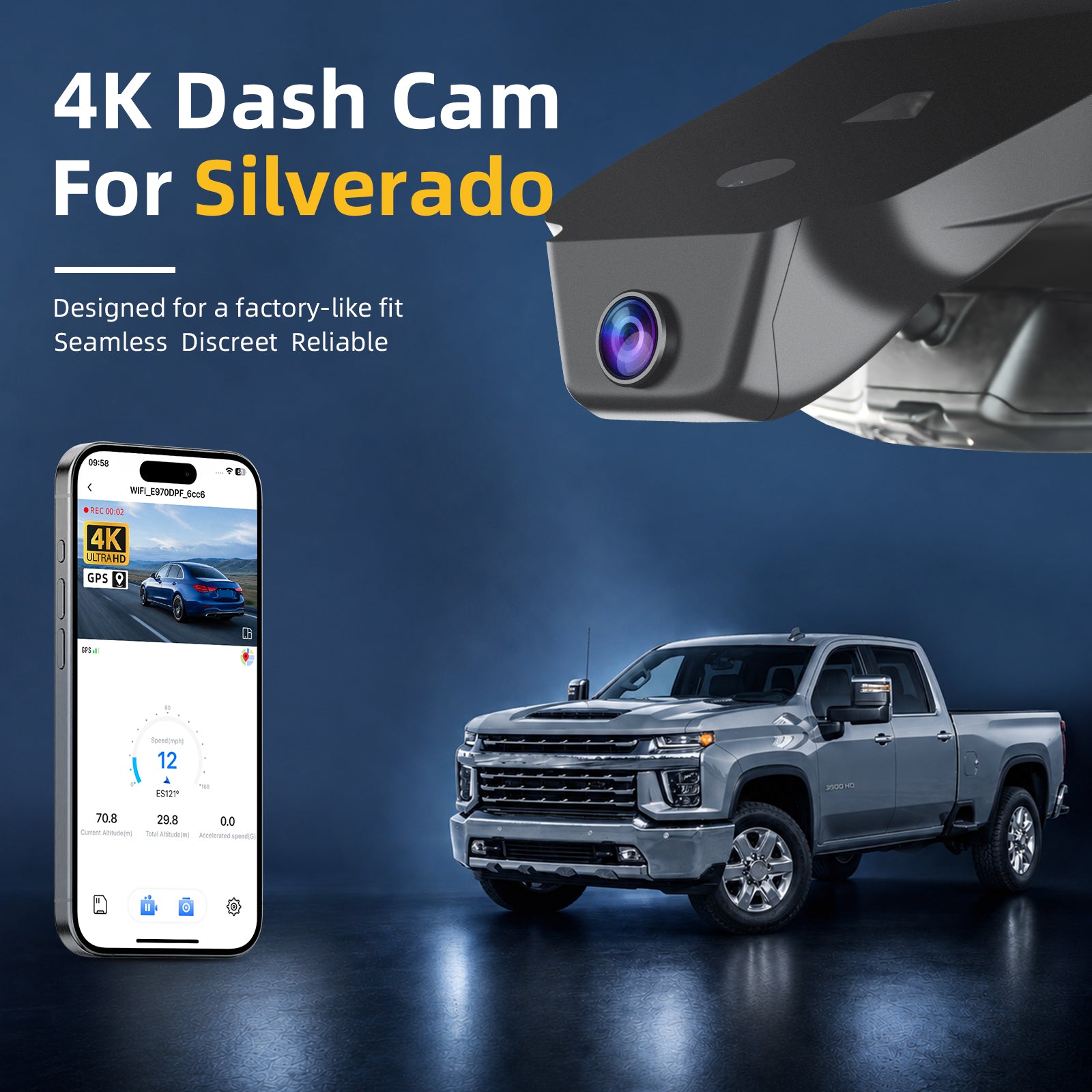 Mangoal Dash Cam for Chevy Silverado 1500 2022-2026, 2500 HD/3500 HD 2024-2026 (Model C)