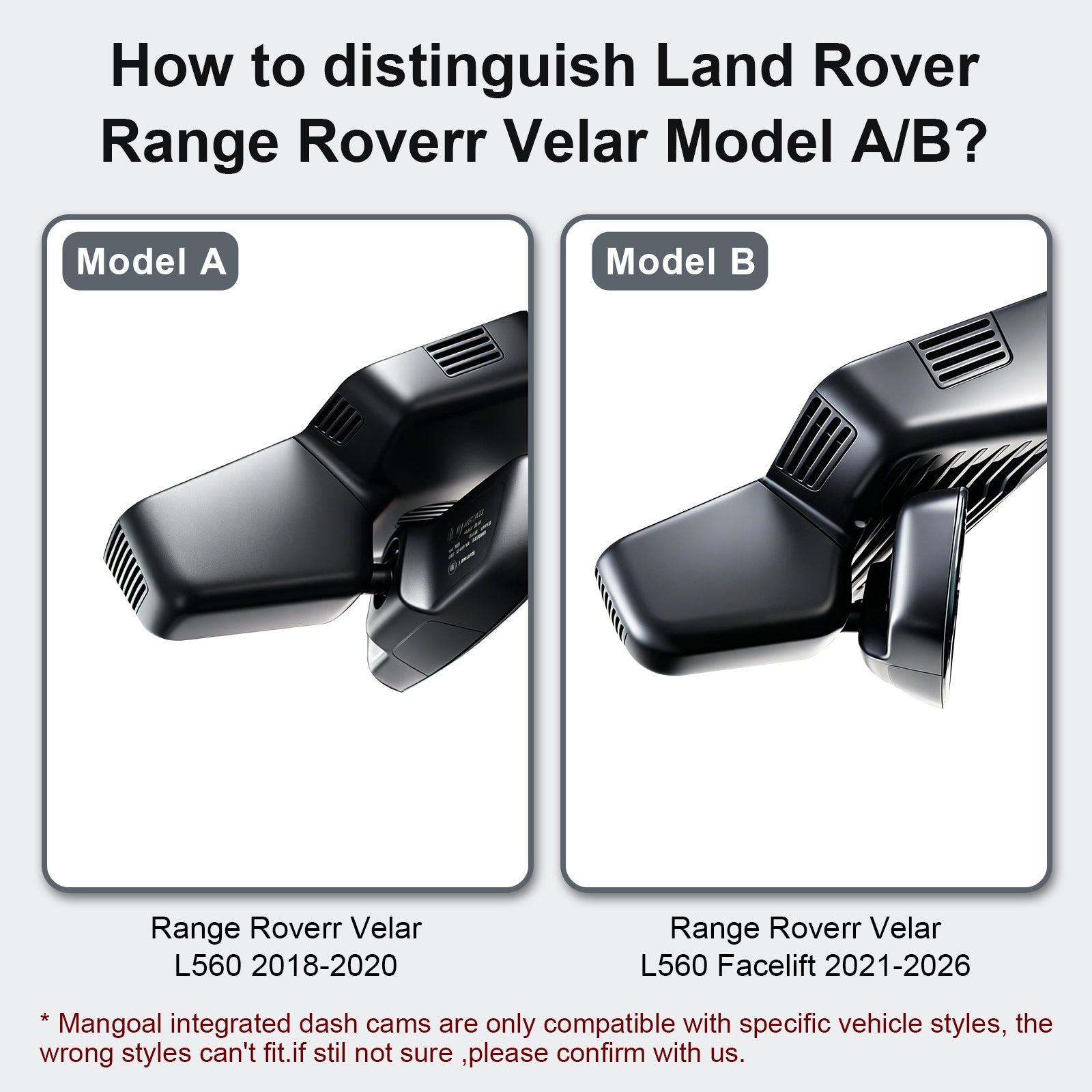 Mangoal Front 4K HDR Dash Cam STARVIS 2 for Land Rover Range Roverr Velar L560 Facelift(Model B)