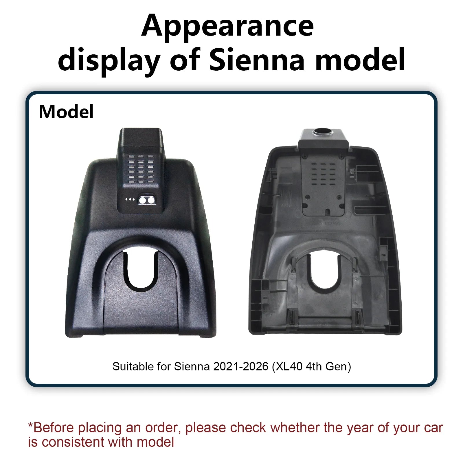 Mangoal Caméra de tableau de bord avant 4K et arrière 1080p sur mesure pour Toyota Sienna Gen4 XL40 2021 2022 2023 2024 XL XLE XSE Woodland Edition Limited Platinum, look OEM intégré, application et WiFi, carte 128 Go