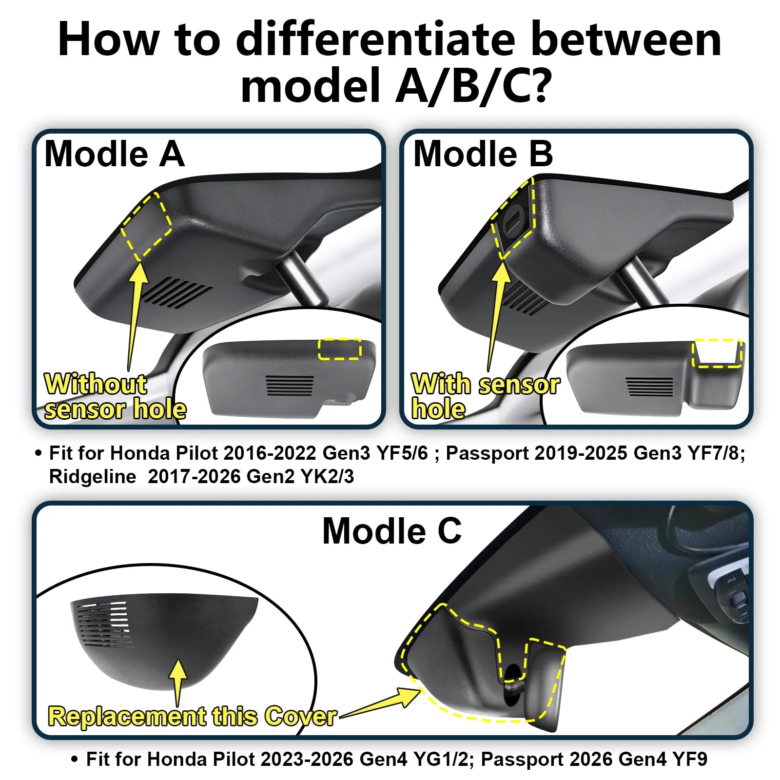 Mangoal Dash Cam for Honda Pilot 2016-2022, Passport 2019-2025, Ridgeline 2017-2026 (Model A)