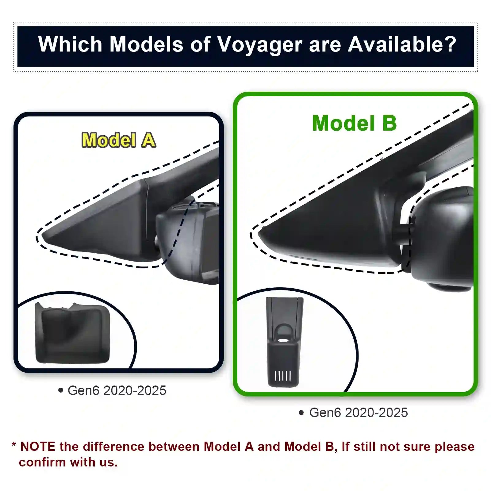 Comparison of Voyager model A and B with text indicating differences.