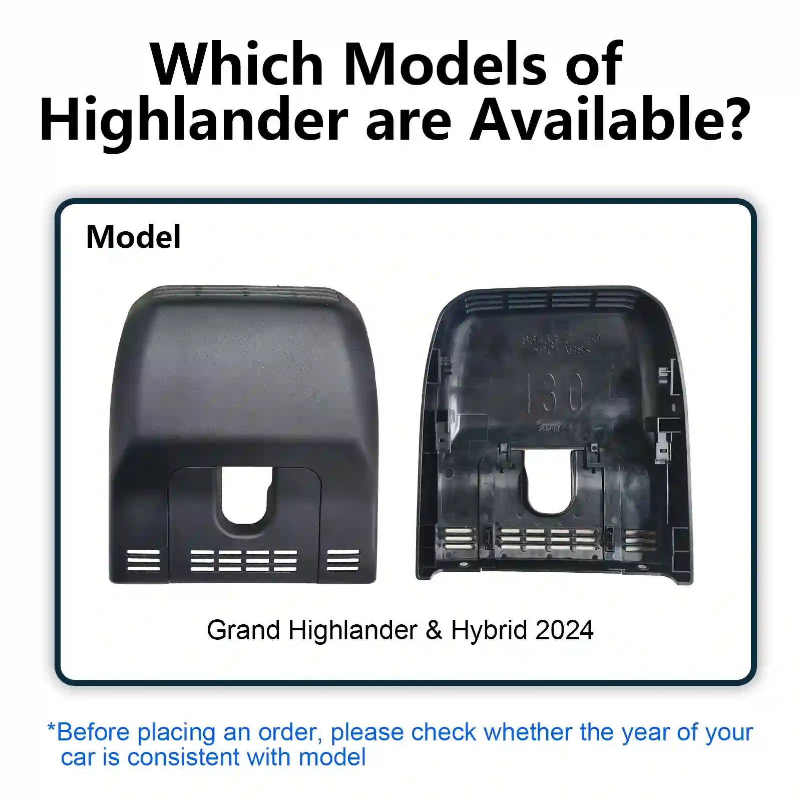 Two car interior parts with text indicating available models for Grand Highlander & Hybrid 2024.   For mangoal tech dash came