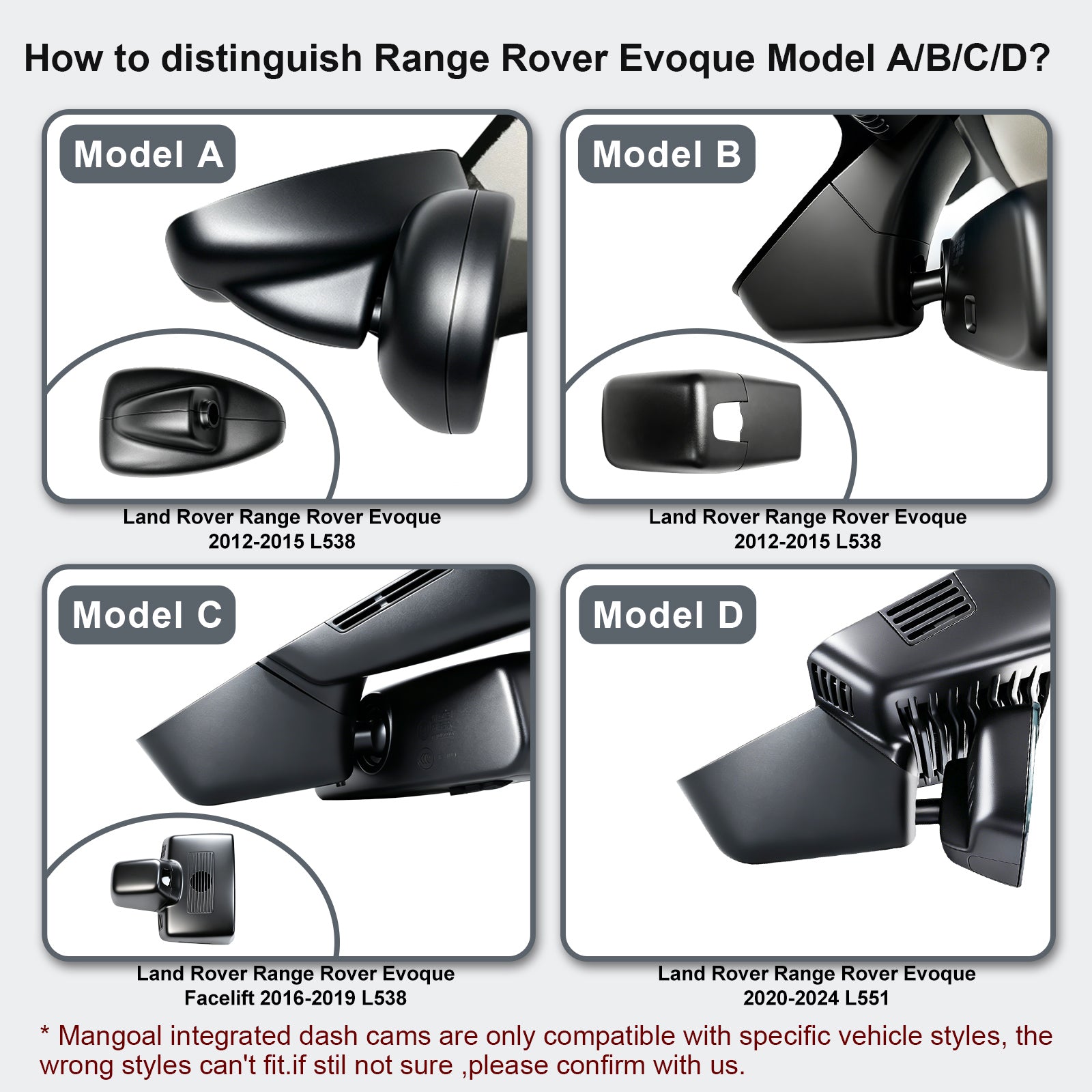 Mangoal Front 4K HDR Dash Cam STARVIS 2 for Land Rover Range Rover Evoque L538 (Model A)