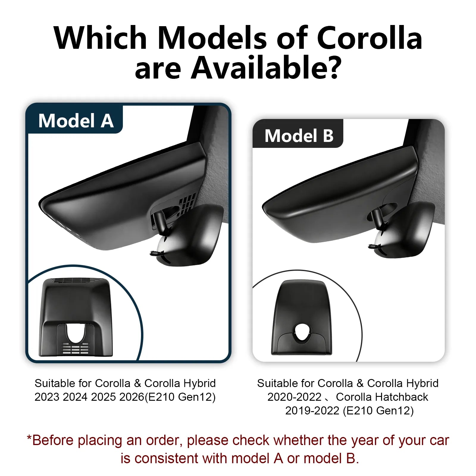 Mangoal Caméra de tableau de bord avant 4K et arrière 1080p sur mesure pour Toyota Corolla et hybride (modèle B) Gen12 E210 2020 2021 2022 et hayon 2019-2022 LE XLE XSE SE, look OEM intégré, application et WiFi, carte 128 Go