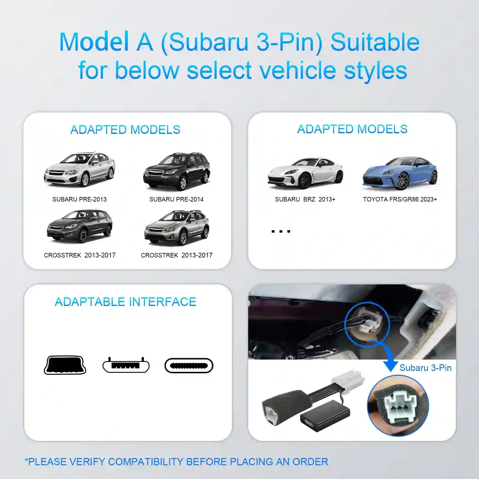 dashcamera power adapter subaru 3-pin 