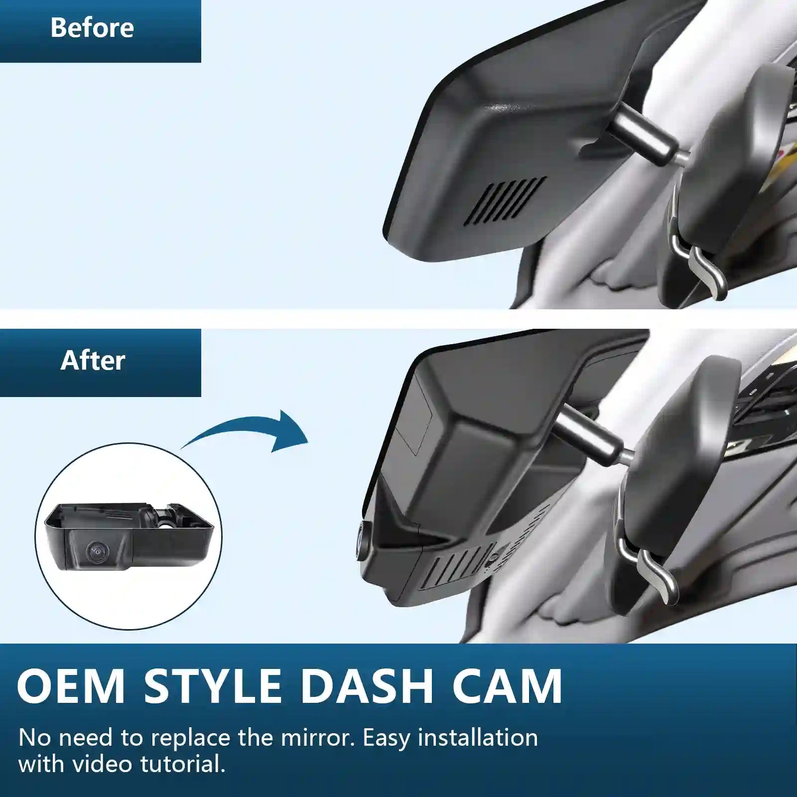 honda pilot poassport Ridgeline Before and after comparison of a car mirror with an OEM style dash cam installation.