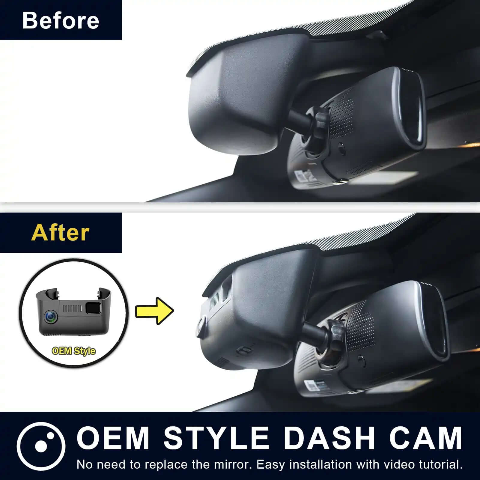 Jeep Gen Cherokee dash cam before and after installation view