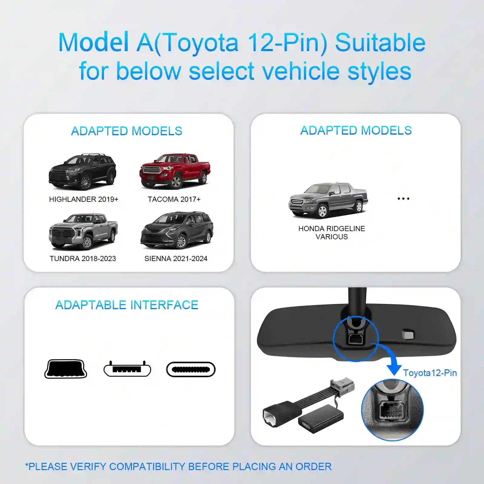 toyota sienna backup camera power adapter