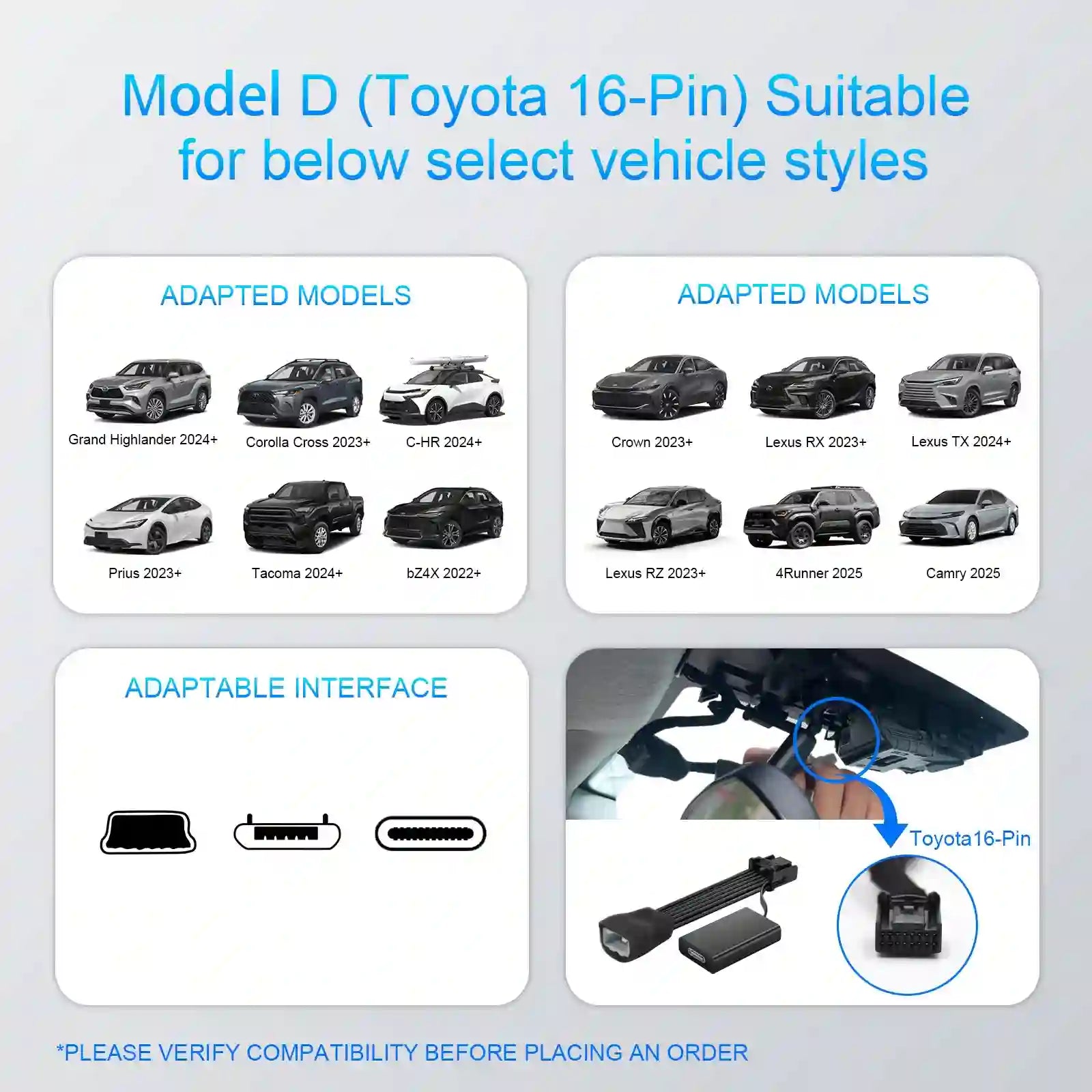 wireless car camera system power adapter 16-pin power adapter 