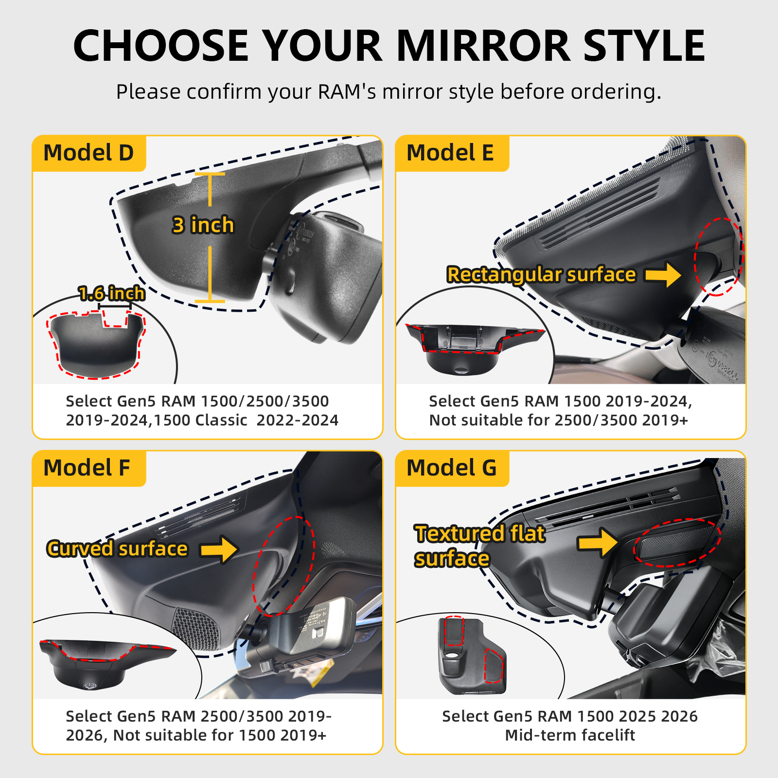 Mangoal Front 4K & Rear 2K HDR Dash Cam, Dual STARVIS 2, for Dodge RAM 2500/3500 2019-2026 (Model F)