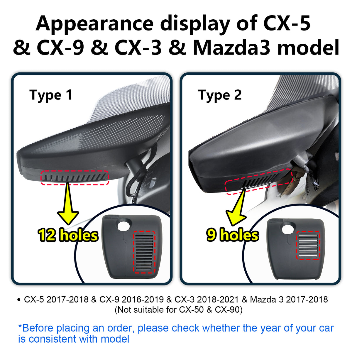 MANGOAL Dash Cam for Mazda CX-5 2017-2018 & CX-9 2016-2019 & CX-3 2018-2021 & Mazda 3 2017-2018