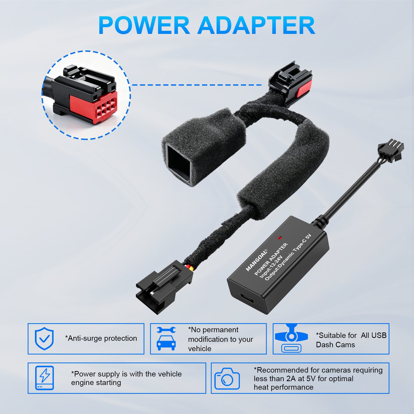 Mangoal Dash Cam Power Adapter for Land Rover & Jaguar with 8-Pin Auto-Dimming Connector (Model A) – Hidden Cable Kit for GPS Radar Mirror Camera, Plug & Play, Easy to Install