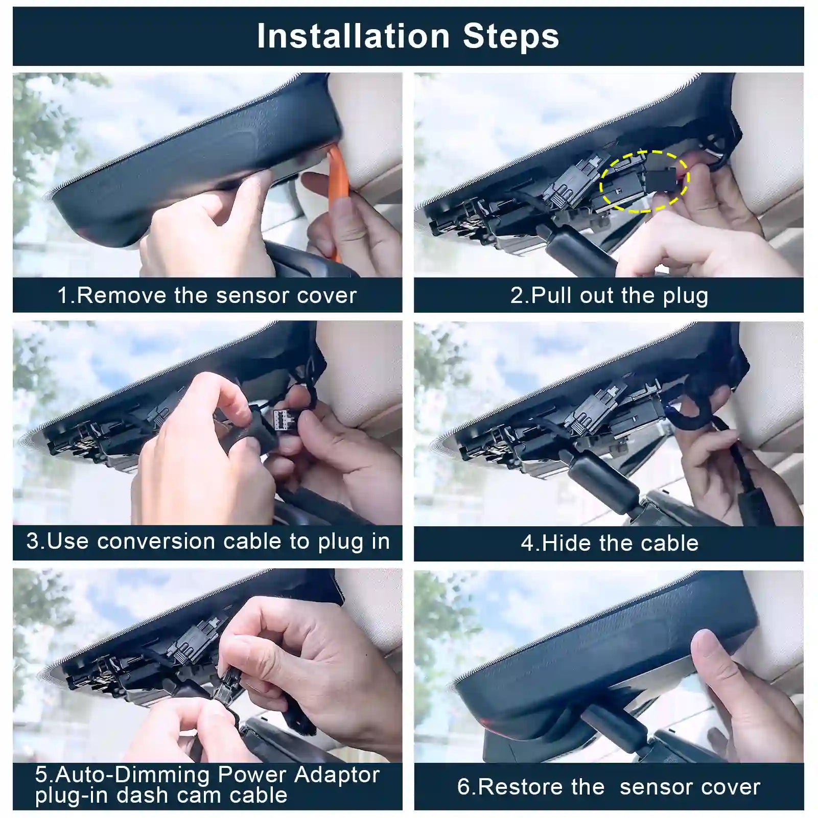 Step-by-step installation guide for a car camera system.