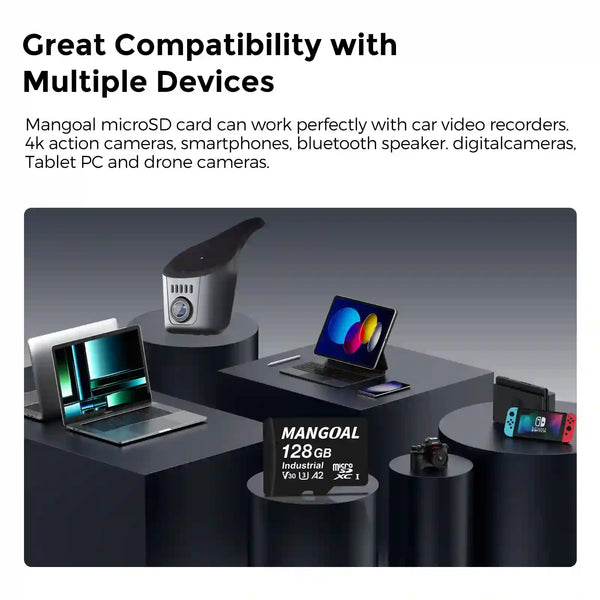 128GB Industrial Grade microSD Card, U3 A2 V30 High Speed Memory Card with Adapter, Support Ultra HD 4K Video Recording