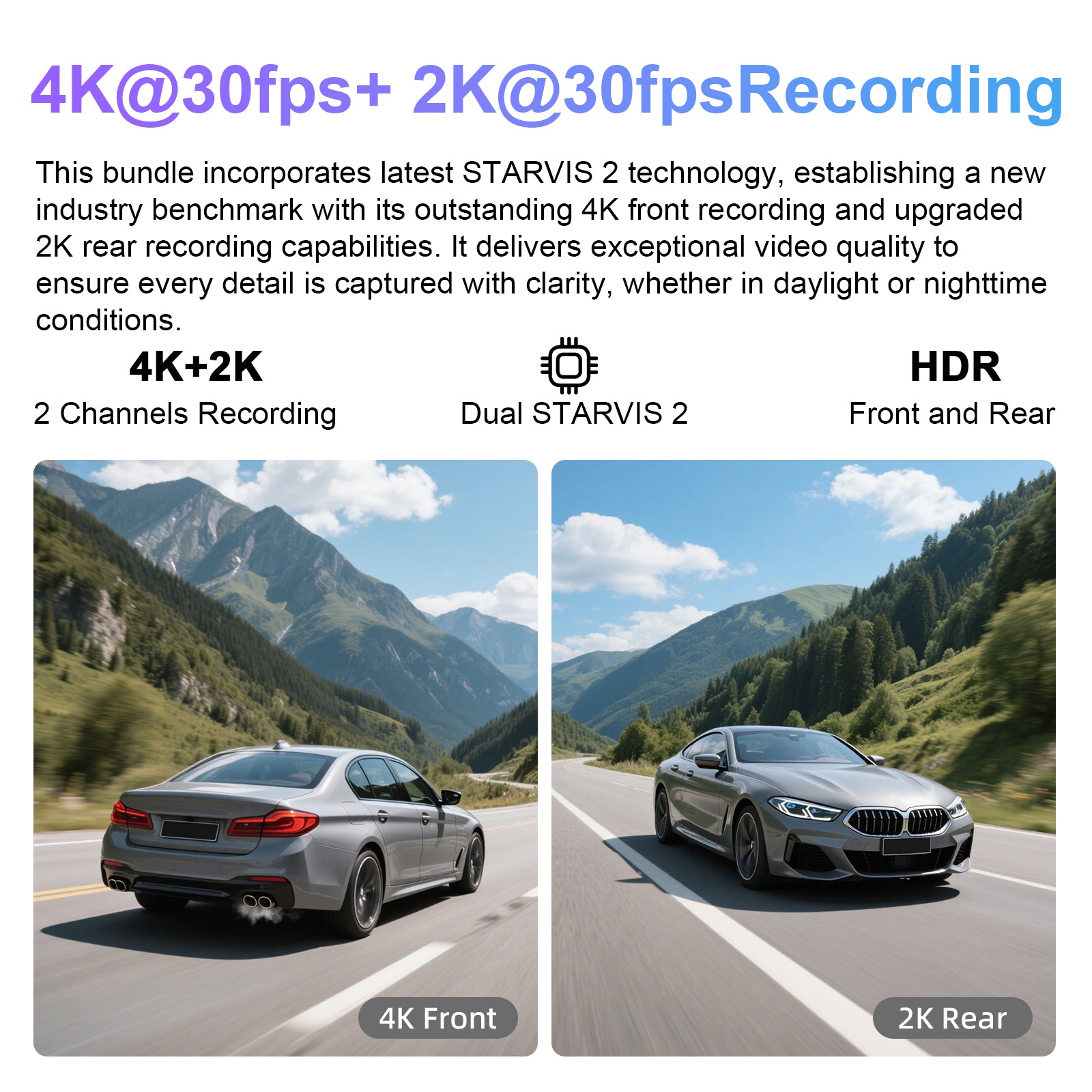 Mangoal Front 4K & Rear 2K HDR Dash Cam, Dual STARVIS 2, for Subaru Impreza 2017-2023(Model A)