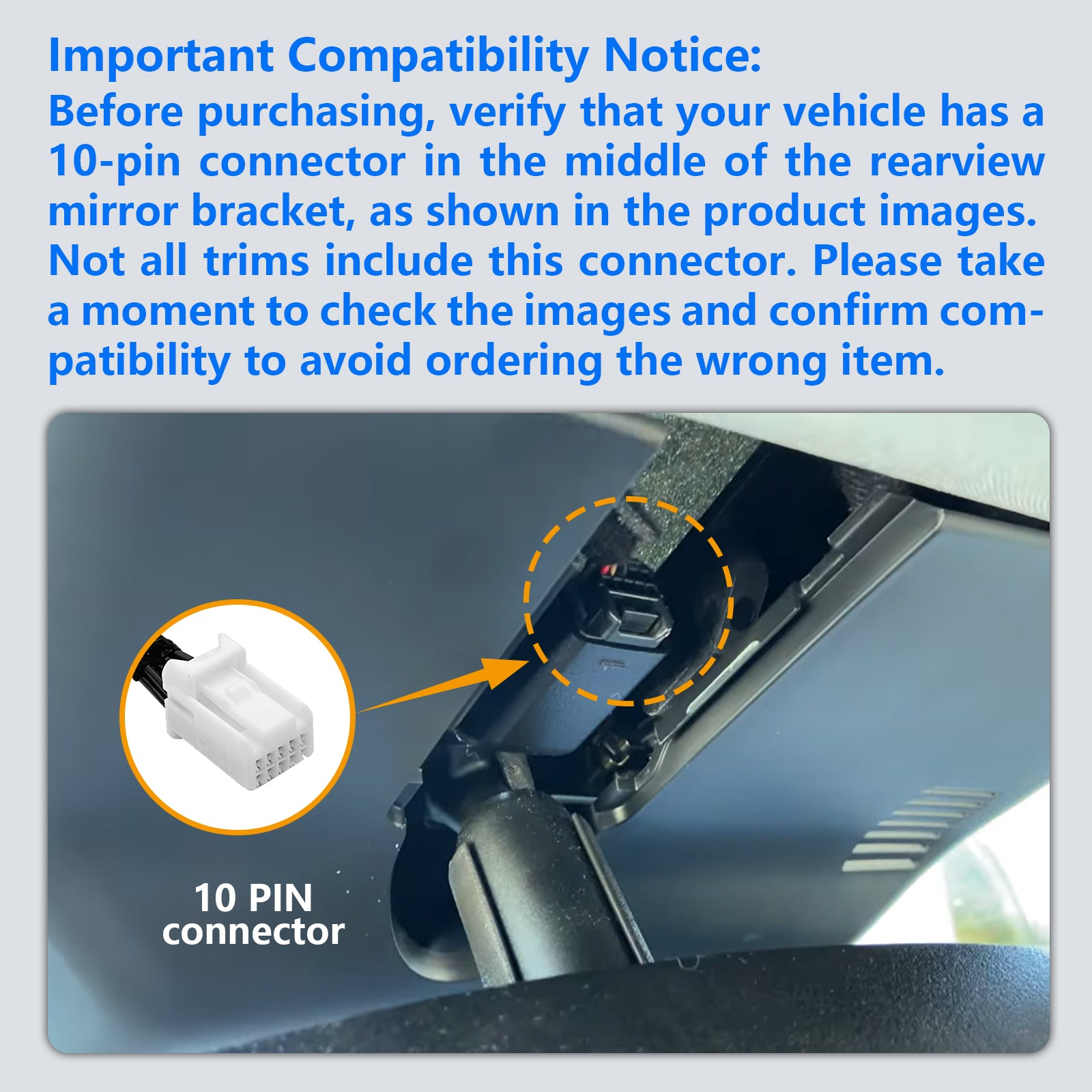 Dashcam Power Adapter 10 Pin (Model A) Custom for Hyundai Kia Telluride Sorento Soul Rio Carnival Sedona EV6 and More,GPS Radar Mirror Camera Dash Cam Adapter,Connects to Rearview Mirror (Hidden)