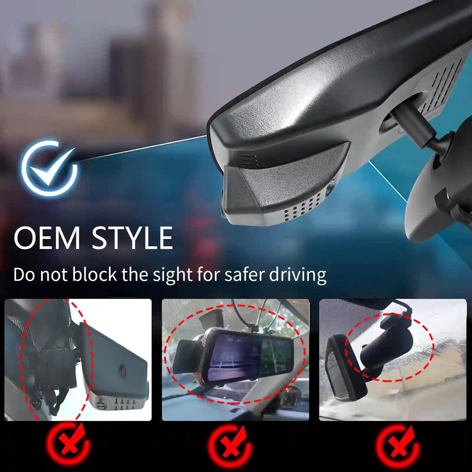 Car dashboard camera with instructions on safe installation and clear view for safer driving by mangoal tech dash camera inst