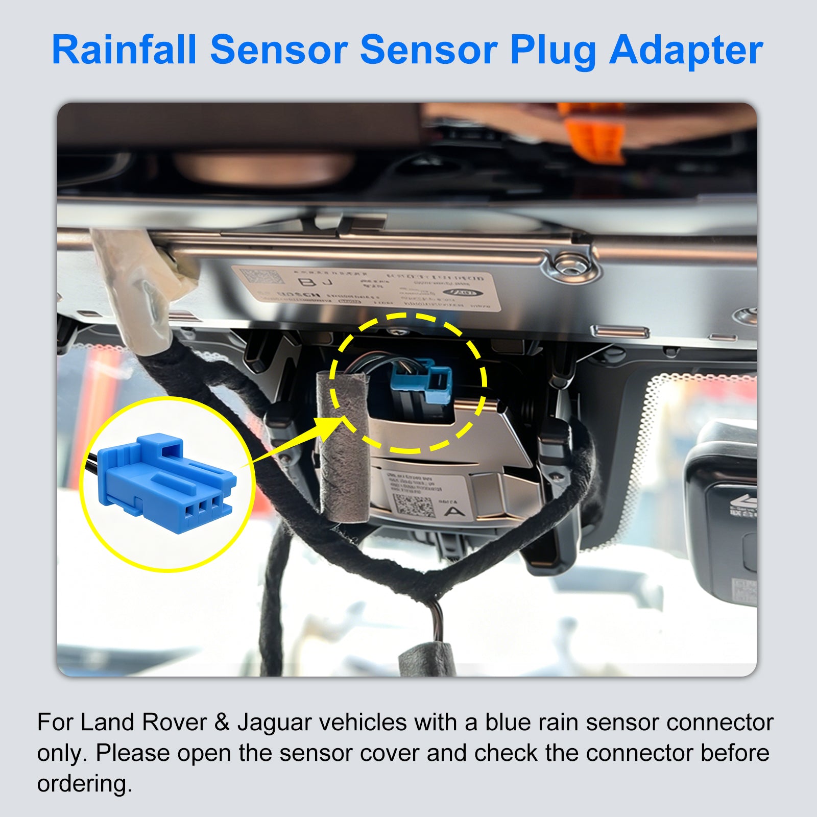 Mangoal Dash Cam Power Adapter for Land Rover & Jaguar with 3-Pin Blue Rain Sensor (Model B)– Hidden Cable Kit for GPS Radar Mirror Camera, Plug & Play
