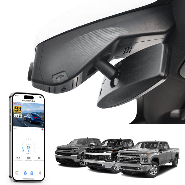 Mangoal Caméra embarquée 4K pour Chevy Silverado 1500 2019-2021, 1500 Limited 2022 et HD 2020-2023 (modèle A), WT RST LTZ Custom Trail Boss High Country, vidéo UHD 2160P, WiFi et application, carte 128 Go