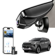 2 channel dash cam with dual STARVIS 2, features smartphone app control, 4K Ultra HD recording, GPS tracking and Toyota Hilux(pickup) & Fortuner(SUV) models in the background. 
