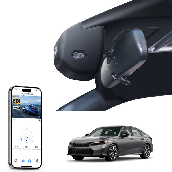 Mangoal Caméra de tableau de bord avant 4K et arrière 1080p sur mesure pour 11ème Honda Civic 2022 2023 (noir), Si Type R Hatchback XL Sport SE EX_L Touring 1.5 2.0T, look OEM intégré, WiFi et application, carte 128 Go