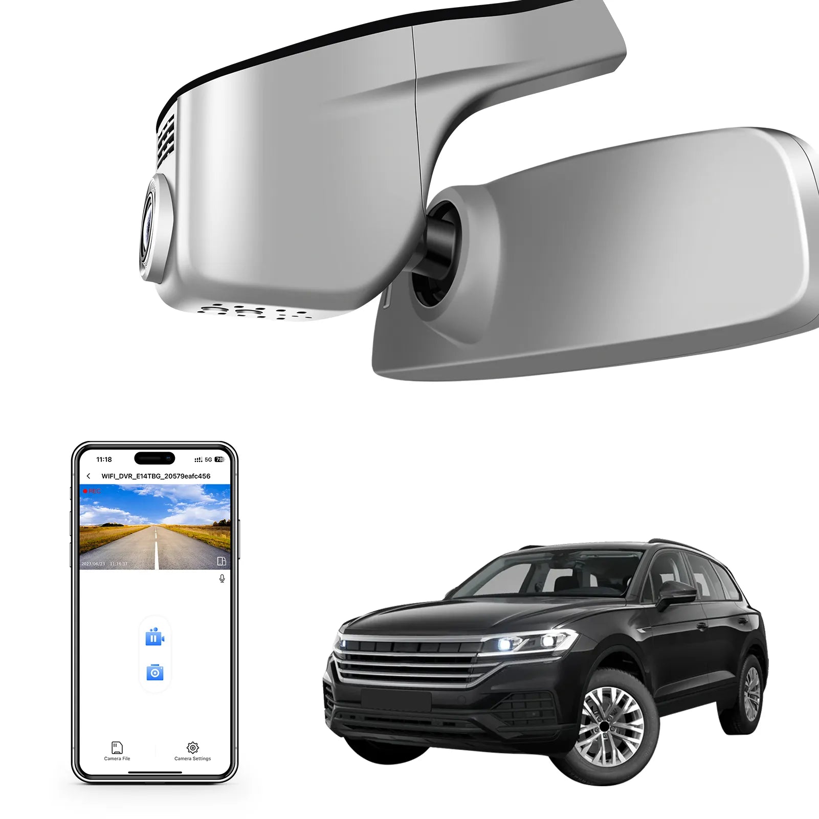Mangoal Front 4K HDR Dash Cam STARVIS 2 for Volkswagen Touareg 2019-2025 (Model A Gray)