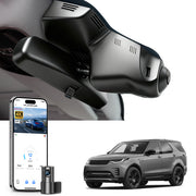 2 channel dash cam with dual STARVIS 2, features smartphone app control, 4K Ultra HD recording, GPS tracking, and Land Rover Discovery 4 / LR4 models in the background. 