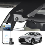2 channel dash cam with dual STARVIS 2, features smartphone app control, 4K Ultra HD recording, GPS tracking, and Lexus NX models in the background.