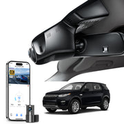 2 channel dash cam with dual STARVIS 2, features smartphone app control, 4K Ultra HD recording, GPS tracking, and Land Rover Discovery Sport models in the background. 
