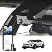 2 channel dash cam with dual STARVIS 2, features smartphone app control, 4K Ultra HD recording, GPS tracking, and Toyota C-HR models in the background.