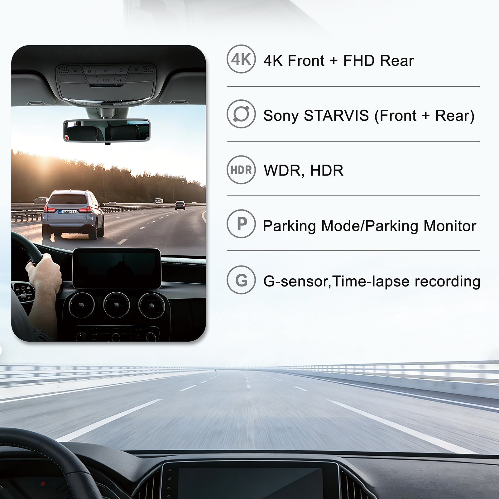 Mangoal Caméra de tableau de bord avant 4K et arrière 1080p pour Ford F150 2013-2024 F250/F350 Super Duty 2015-2024 XLT Lariat King Ranch Tremor Raptor Limited Platinum (modèle B), application et WiFi gratuits, carte 128 Go